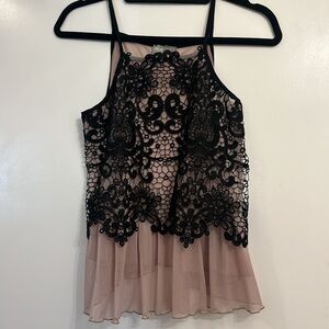 ASOS Dusty Pink Mesh Top with Black Lace Overlay